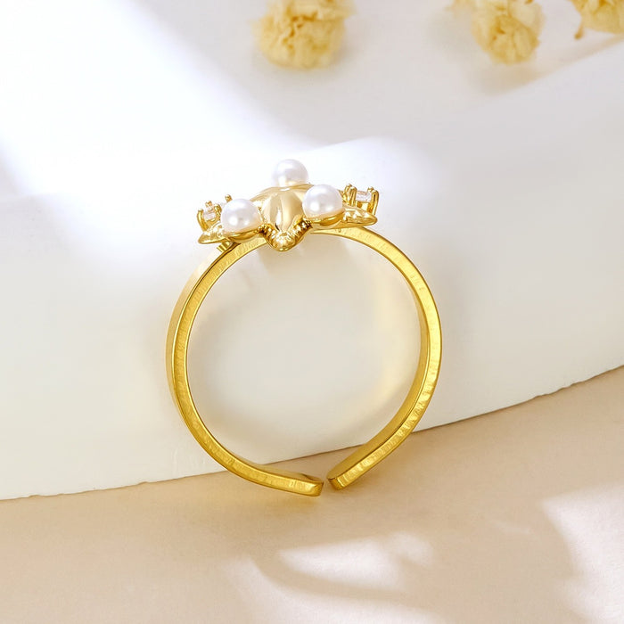 Wholesale five-pointed star-shaped openwork rings inlaid with diamonds and pearls