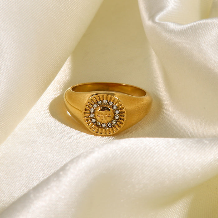 Elegant Gold Plated Diamond Inlaid Round Ring - Vintage Women's Statement Jewelry