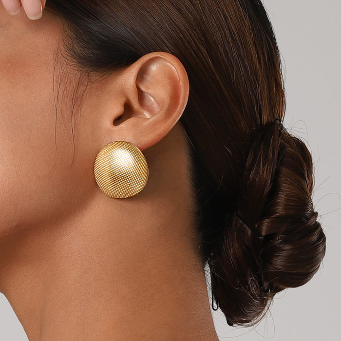 Original 18K Gold Stainless Steel Embossed Round Earrings - High-End Titanium Steel Jewelry