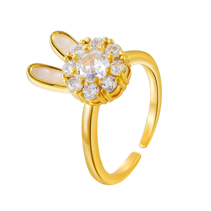 Wholesale copper micro-set zircon bunny rotating open ring
