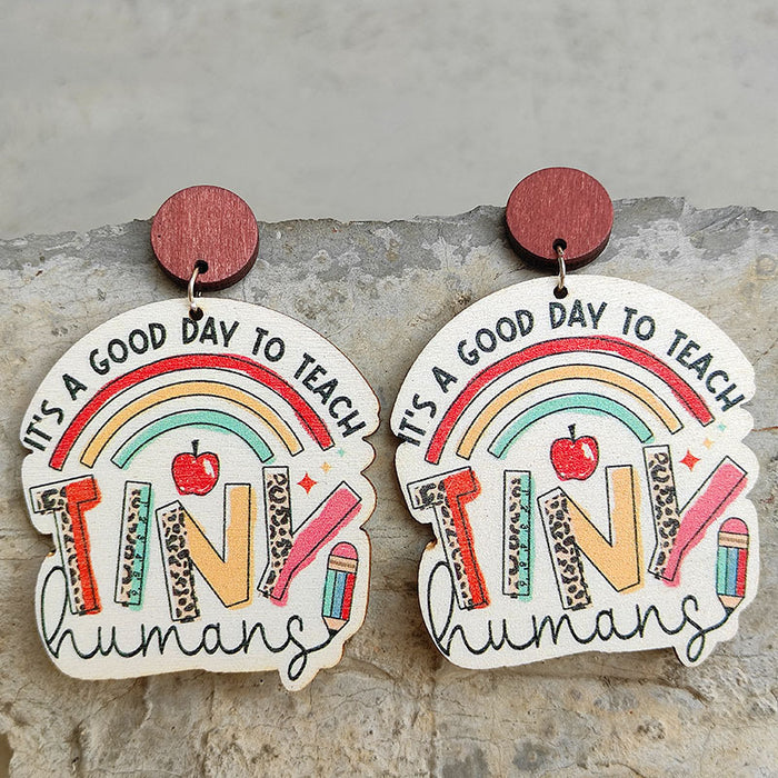 Wooden school letter earrings