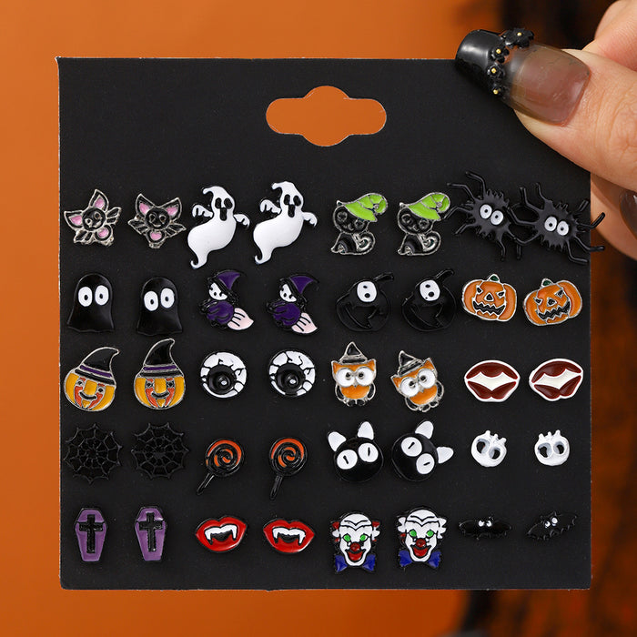 Wholesale Halloween Cartoon Stud Earrings Set - Spooky Pumpkin, Ghost & Bat Alloy Earring Multipack for Women