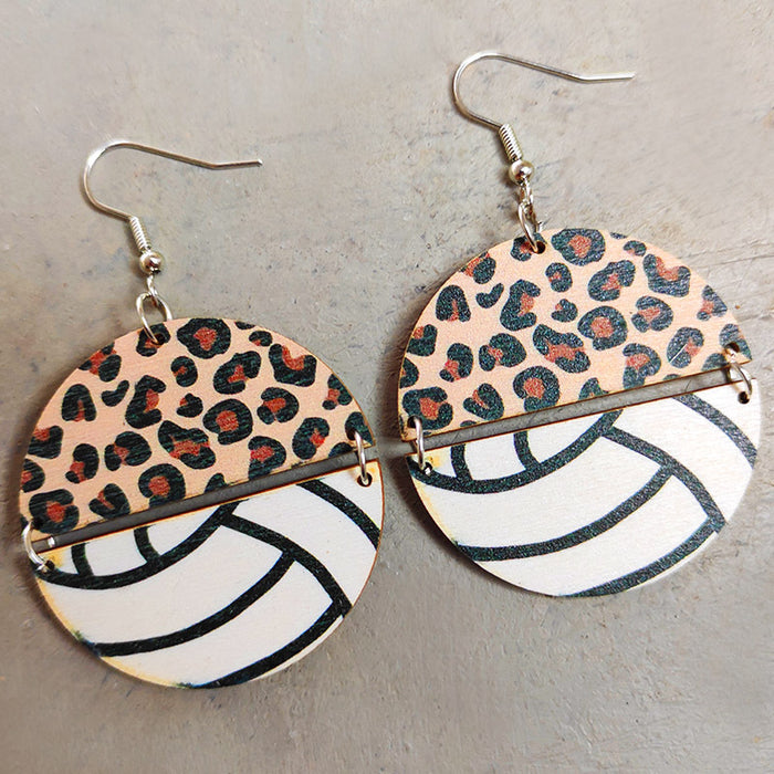 Sports Leopard Earrings with Half Circle Patchwork Baseball, Football, and Basketball Designs