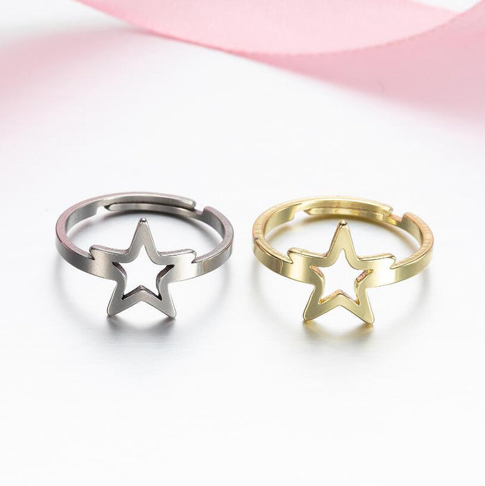 Geometric five-pointed star ring, Japanese stainless Steel open ring wholesale