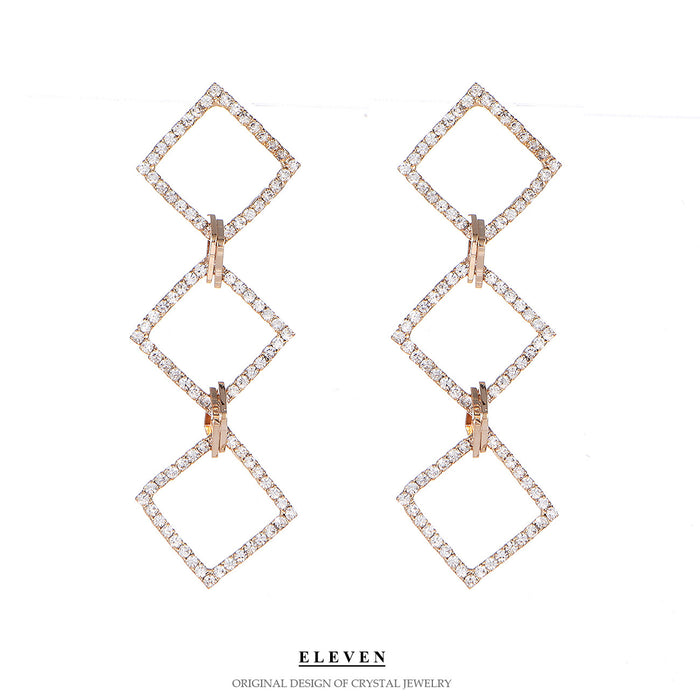 Elegant Square Rhinestone Earrings - High-End Jewelry for a Chic Look