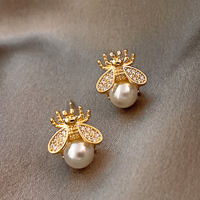 Bee imitation pearl earrings spring women's new style