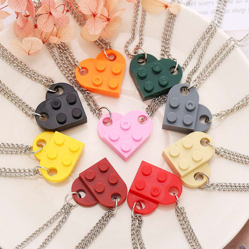 Alloy Building Block Style Heart Necklace