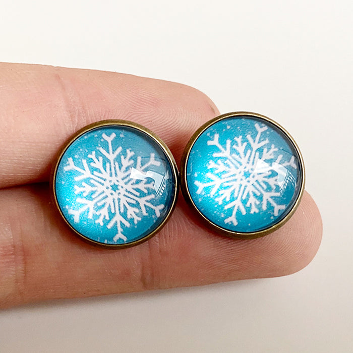 Christmas Snowflake and Santa Stud Earrings with Vintage Style