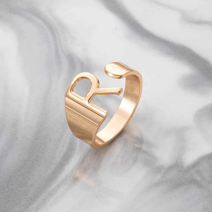 Letter R open ring single ring adjustable geometric hollow design