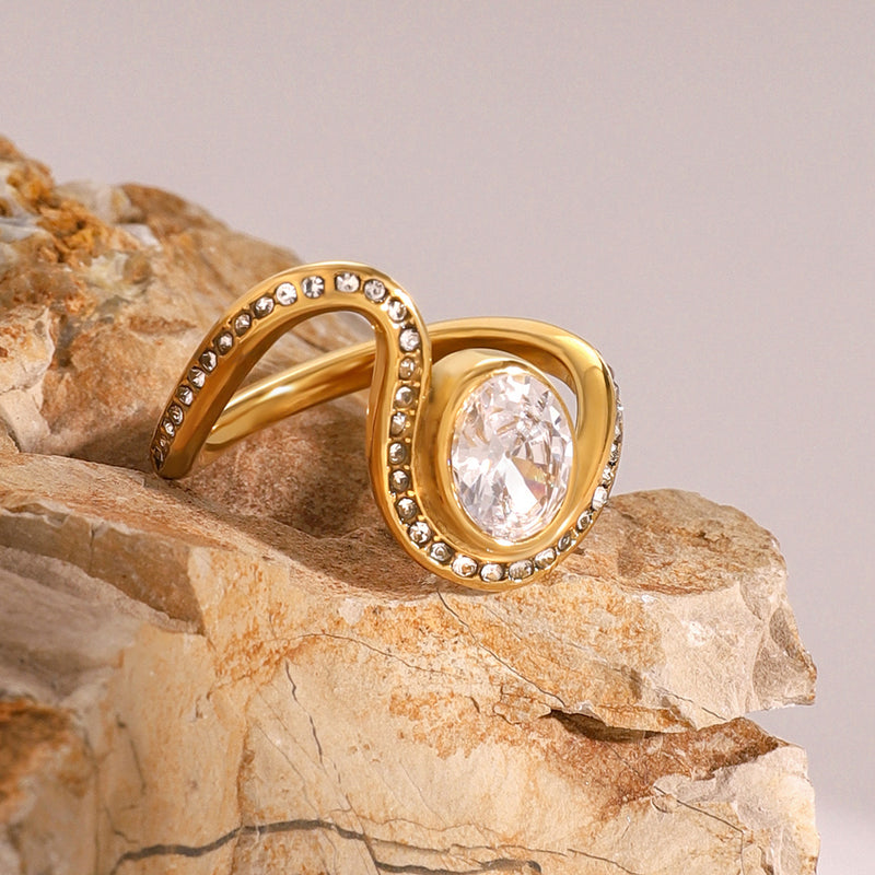 Stainless steel irregular rhinestone ring