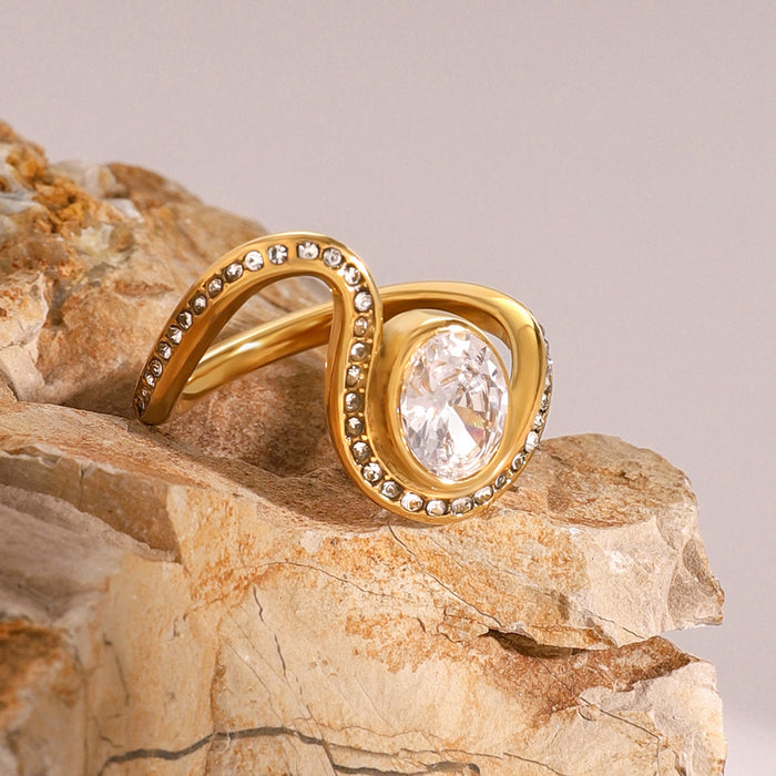 Stainless steel irregular rhinestone ring