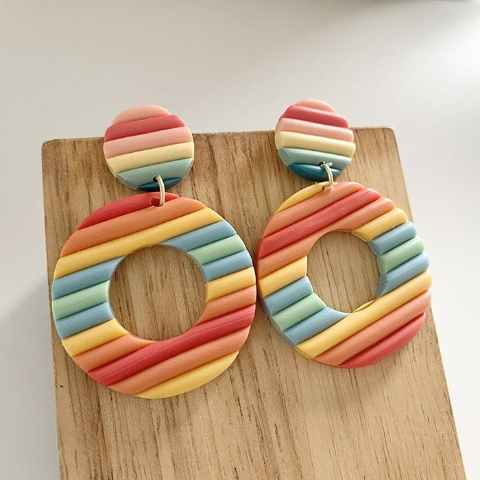 Colorful U-Shaped Clay Earrings - Trendy Rainbow Geometric Design