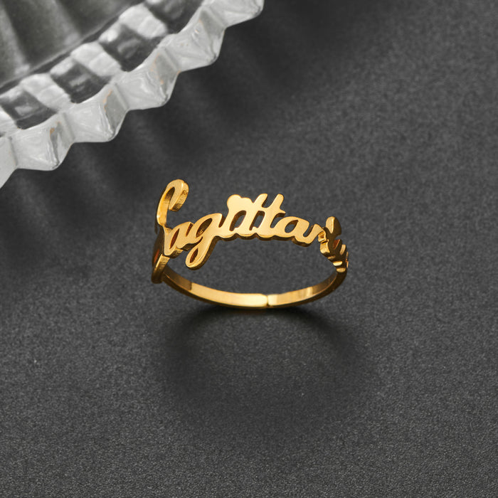 Retro twelve constellation ring, 18K gold-plated stainless steel open ring wholesale