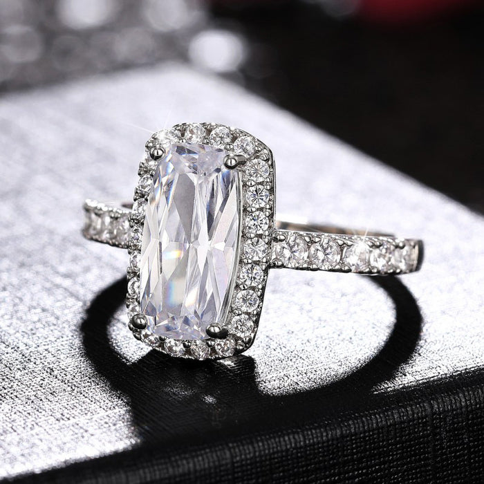 Geometric zircon ring rectangular creative engagement ring
