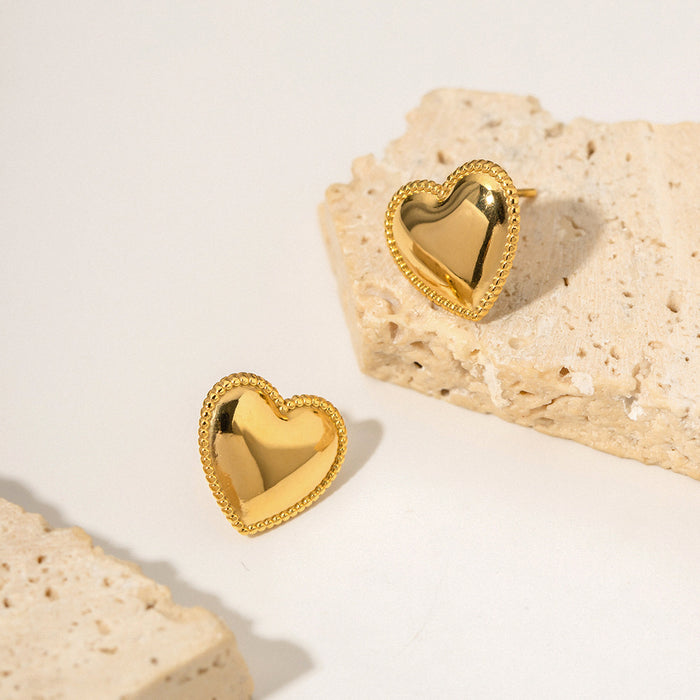 18K Gold Plated Stainless Steel Edge Heart Stud Earrings - Fashionable Jewelry