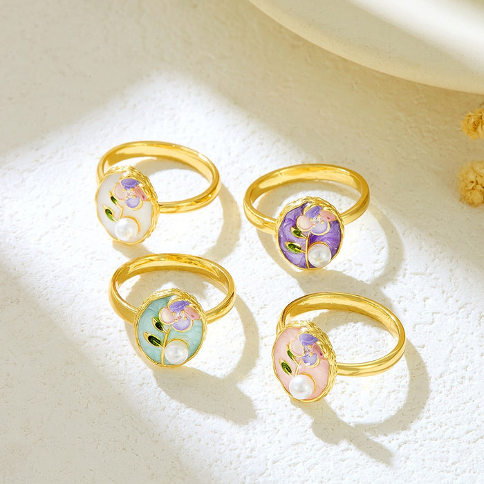Wholesale copper micro-inlaid enamel painted drip flower open ring