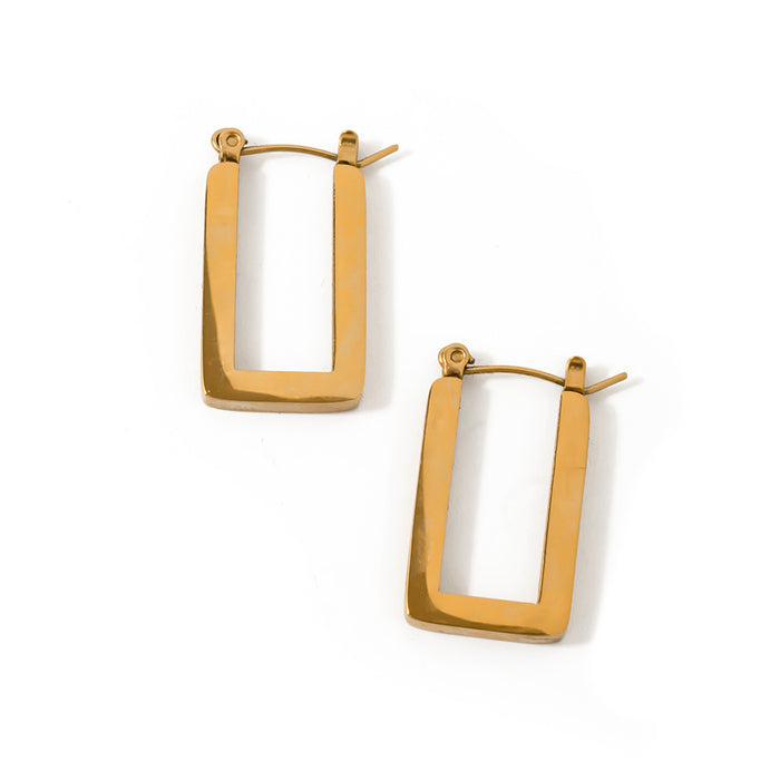 18K Gold Stainless Steel Geometric Earrings - Pearl Inlaid C-Shaped Jewelry