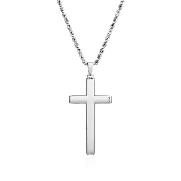 Cuban chain cross necklace, double-layer titanium steel vintage jewelry