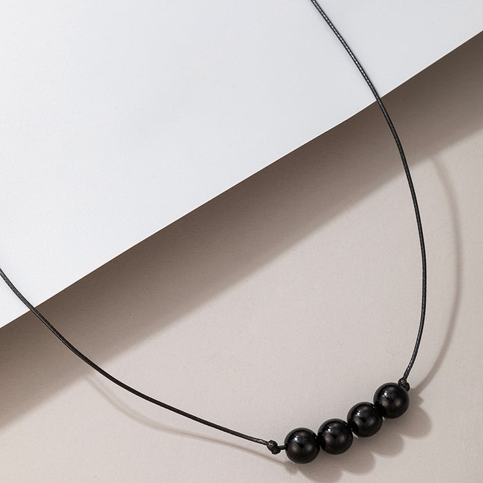 Black Beaded Minimalist Necklace - Simple Geometric Choker