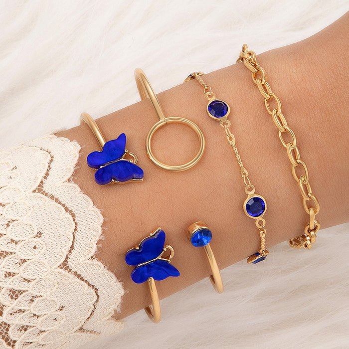 Butterfly and Geometric Heart Bracelet Set – Simple and Luxurious