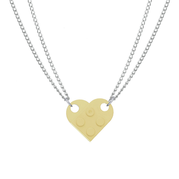 Alloy Building Block Style Heart Necklace - wallojewerly 