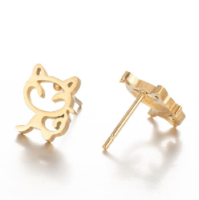 Cat Stainless Steel Hollow Stud Earrings - Cute and Playful Animal Jewelry