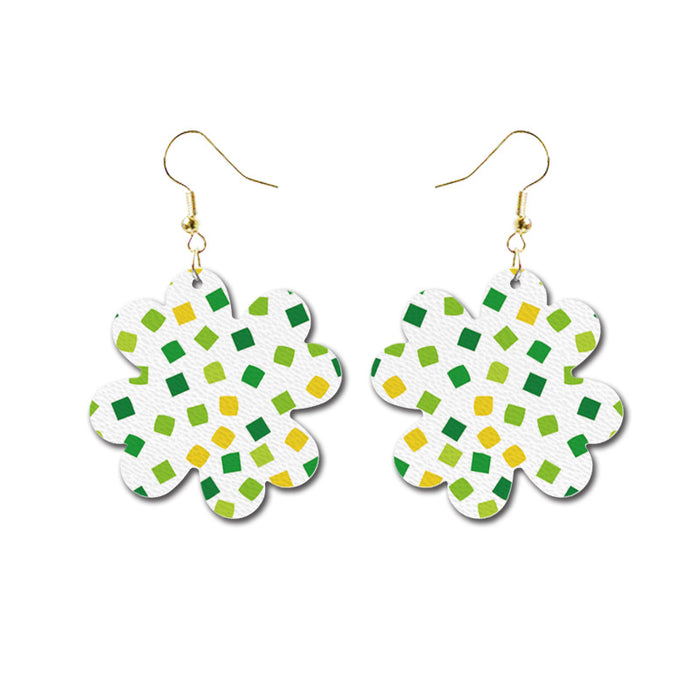 St. Patrick's Day Glitter Earrings with Green Polka Dot and Leather Flower