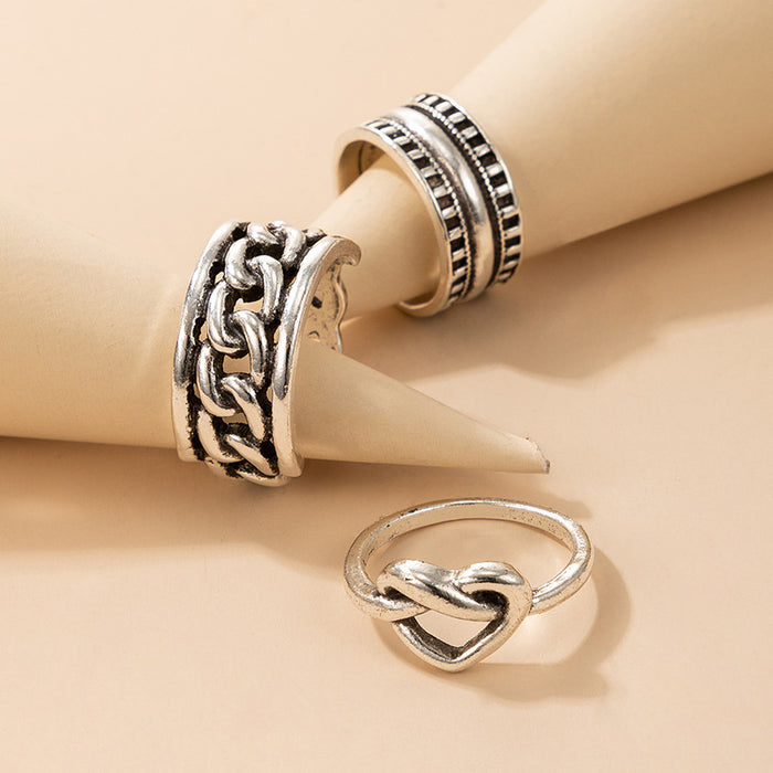 Personalized ethnic style chain love ring 3-piece set