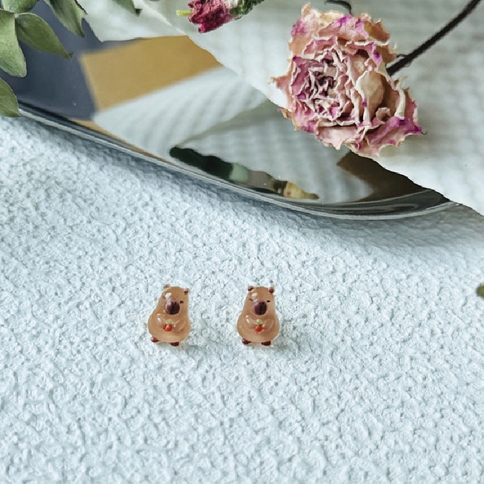 925 Silver Ear Capybara Earrings Cute Internet Celebrity Student All-match Earrings