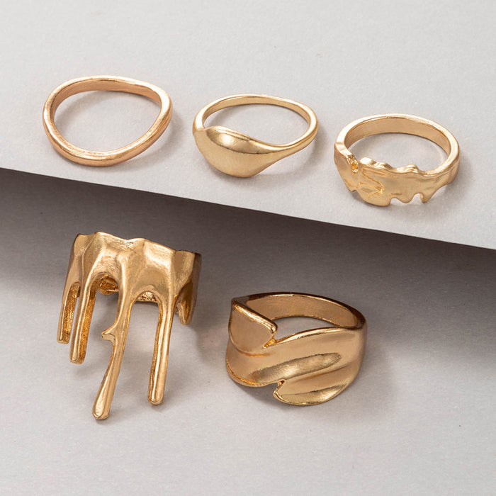 Gold simple creative five-piece ring set, geometric irregular design