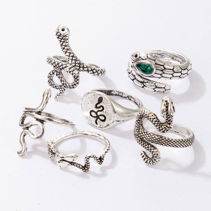 Fashionable geometric snake ring set of 6, creative zodiac design