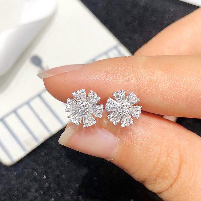 Snowflake Earrings Korean Style Copper Zircon Mini Earrings