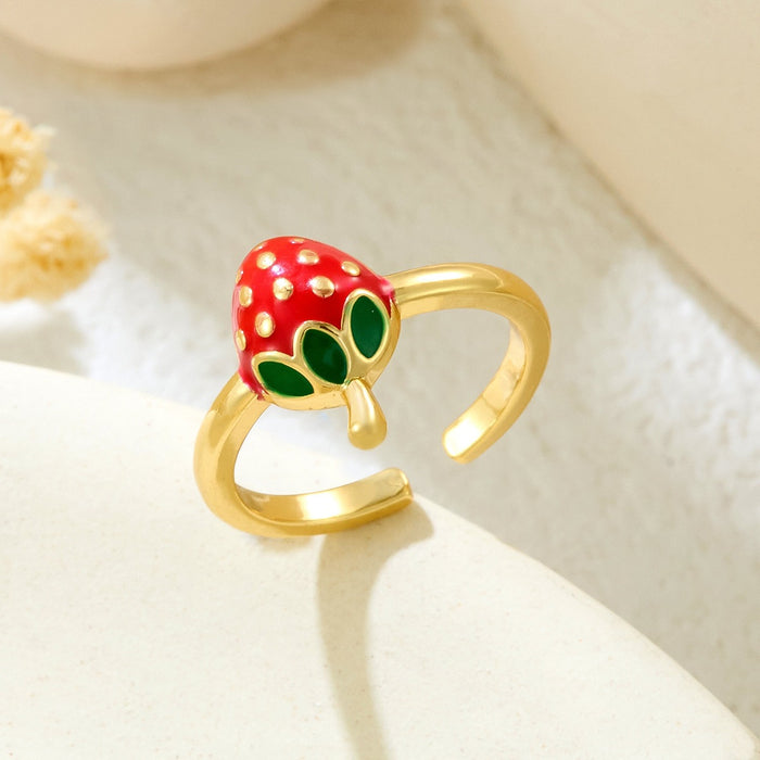 Wholesale copper micro-painted strawberry and cherry open rings