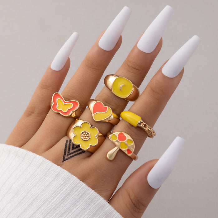 Hollow Flower Leaves Vine Wave 10-Piece Ring Set