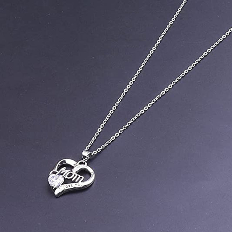 I love you mom engraved pendant women's clavicle necklace - wallojewerly 