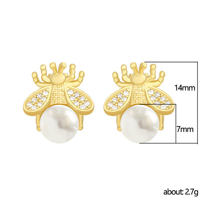 Bee imitation pearl earrings spring women's new style