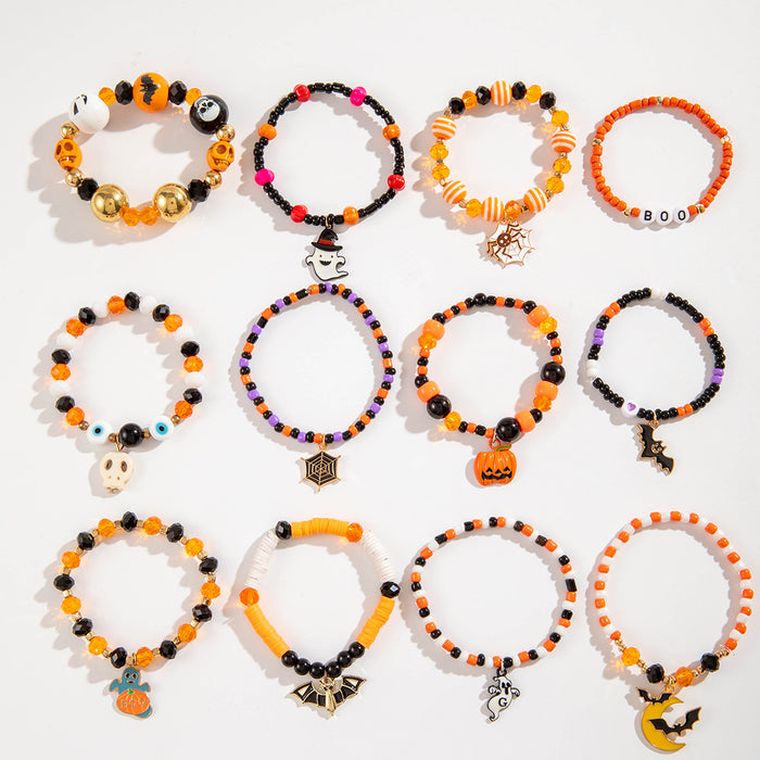 Halloween Skull and Ghost Bracelet Set - Punk Style Bat Accessories (Eight-Piece Mixed Batch)