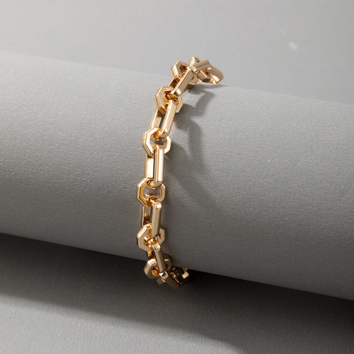 Chunky Chain Bracelet - Geometric Minimalist Single Layer Alloy Bracelet