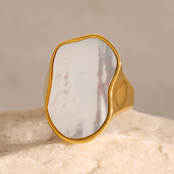 Stainless steel irregular white shell ring creative design