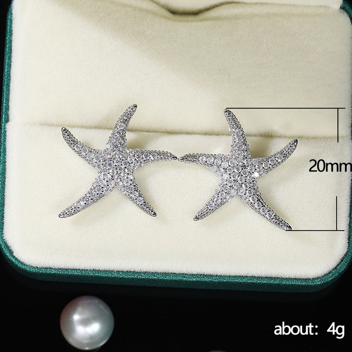 Pendientes de estrella de mar con circonitas y diamantes completos Pendientes de circonitas para mujer