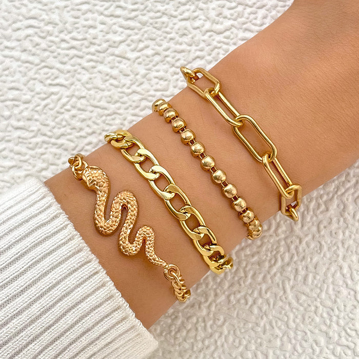 Trendy Snake Multilayer Bracelet Set - Punk-Style Geometric Jewelry