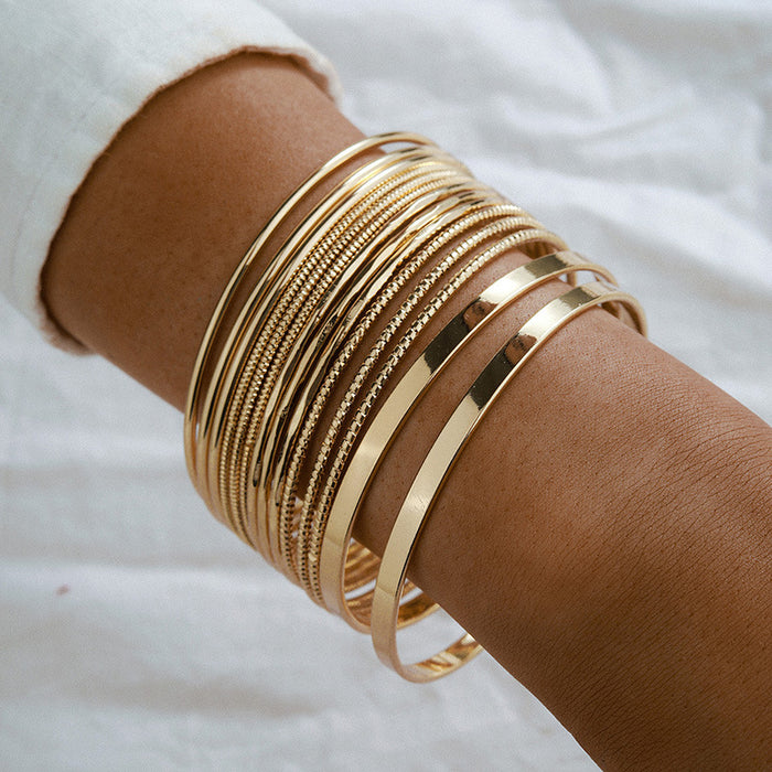 Wide Band Cuff Bracelet Set – Gold-Toned Statement Jewelry