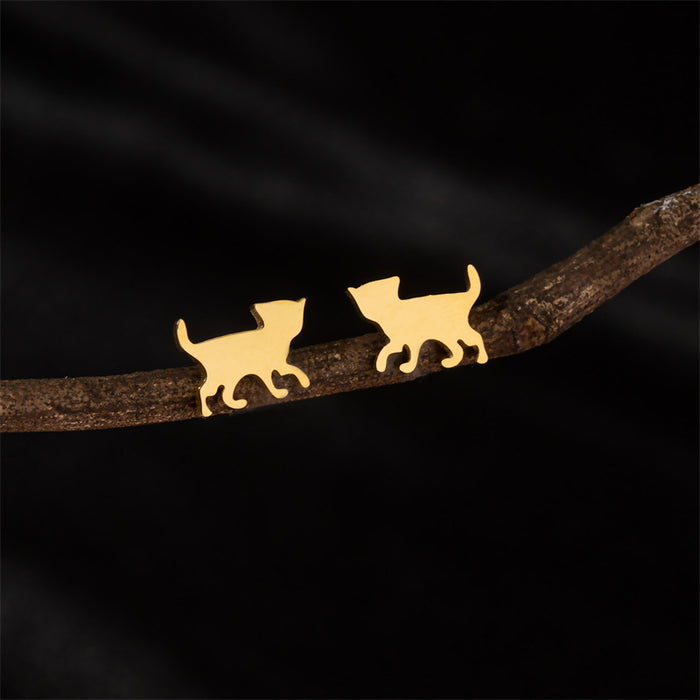 Pet Dog and Cat Stainless Steel Stud Earrings - Cute and Playful Jewelry