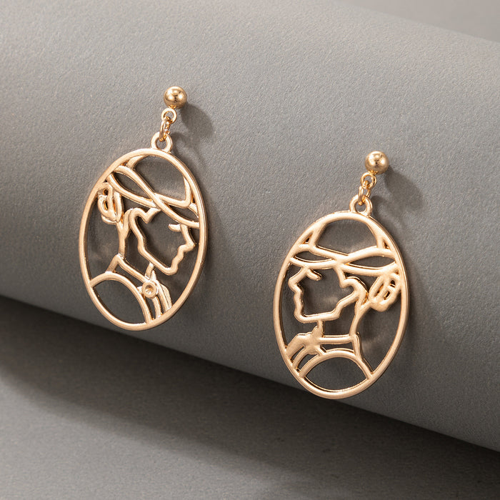 Hollow human face interesting three-dimensional outline earrings