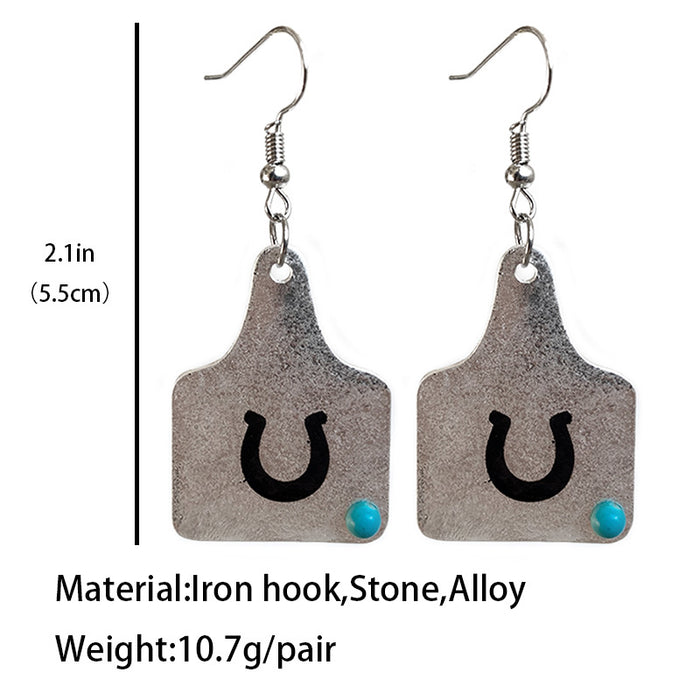 Western Earrings with Bullhead, Horseshoe, Cactus, and Tag Designs