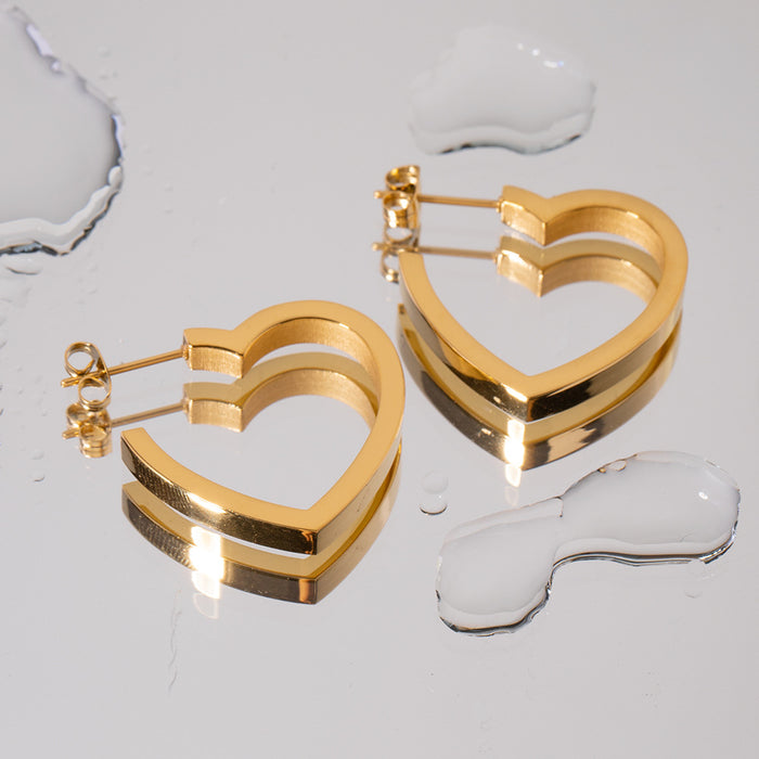 Trending 18K Gold Plated Heart Earrings - Flat Stainless Steel Heart Stud Earrings