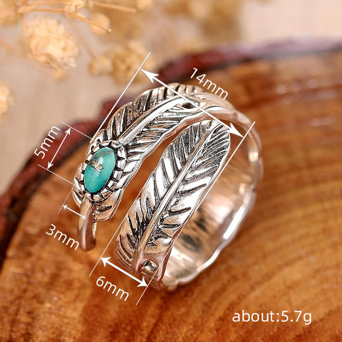 Vintage Bohemian style ring inlaid with feathers adjustable single ring
