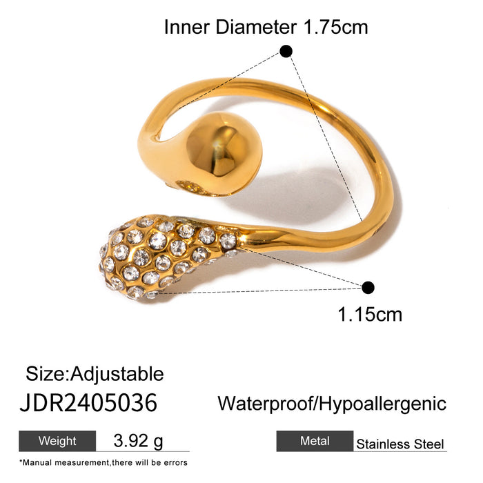 Stainless steel 18k gold diamond open ring