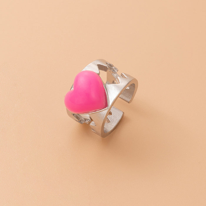 Pink Heart Hollow ECG Ring