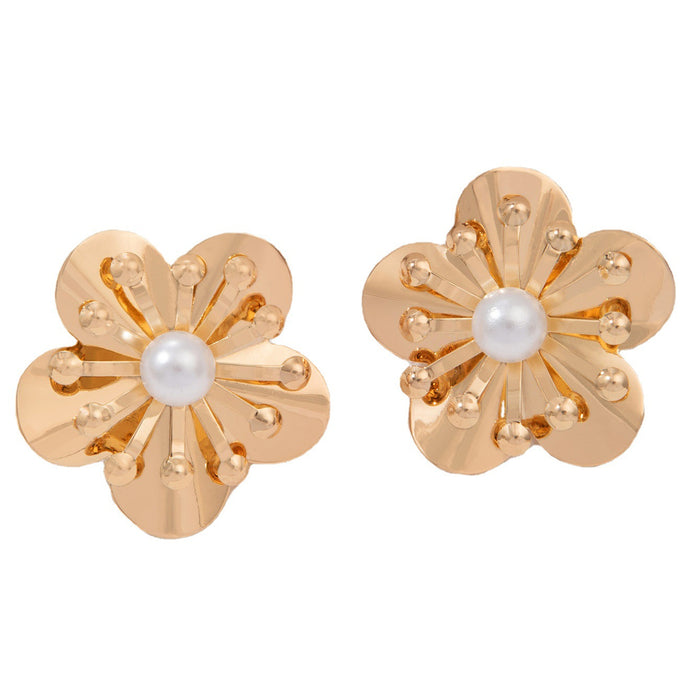 Small golden flower earrings, five-leaf clover, mini simple ear bone studs